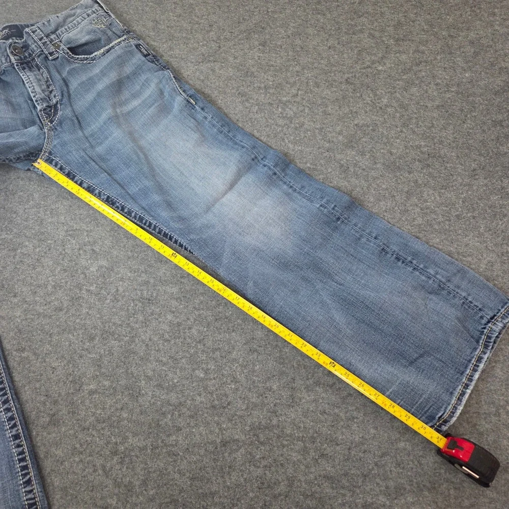 Silver Jeans Zac Mens 34x32 Light Wash Relaxed Straight Denim Jeans Distressed